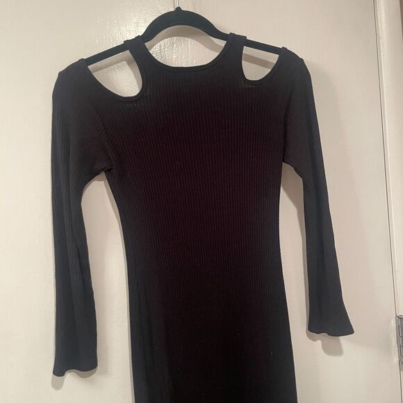 Simon Miller Ribbed Cut Out Round Neck Long Sleeve Midi Dress Black Small - Picture 4 of 9